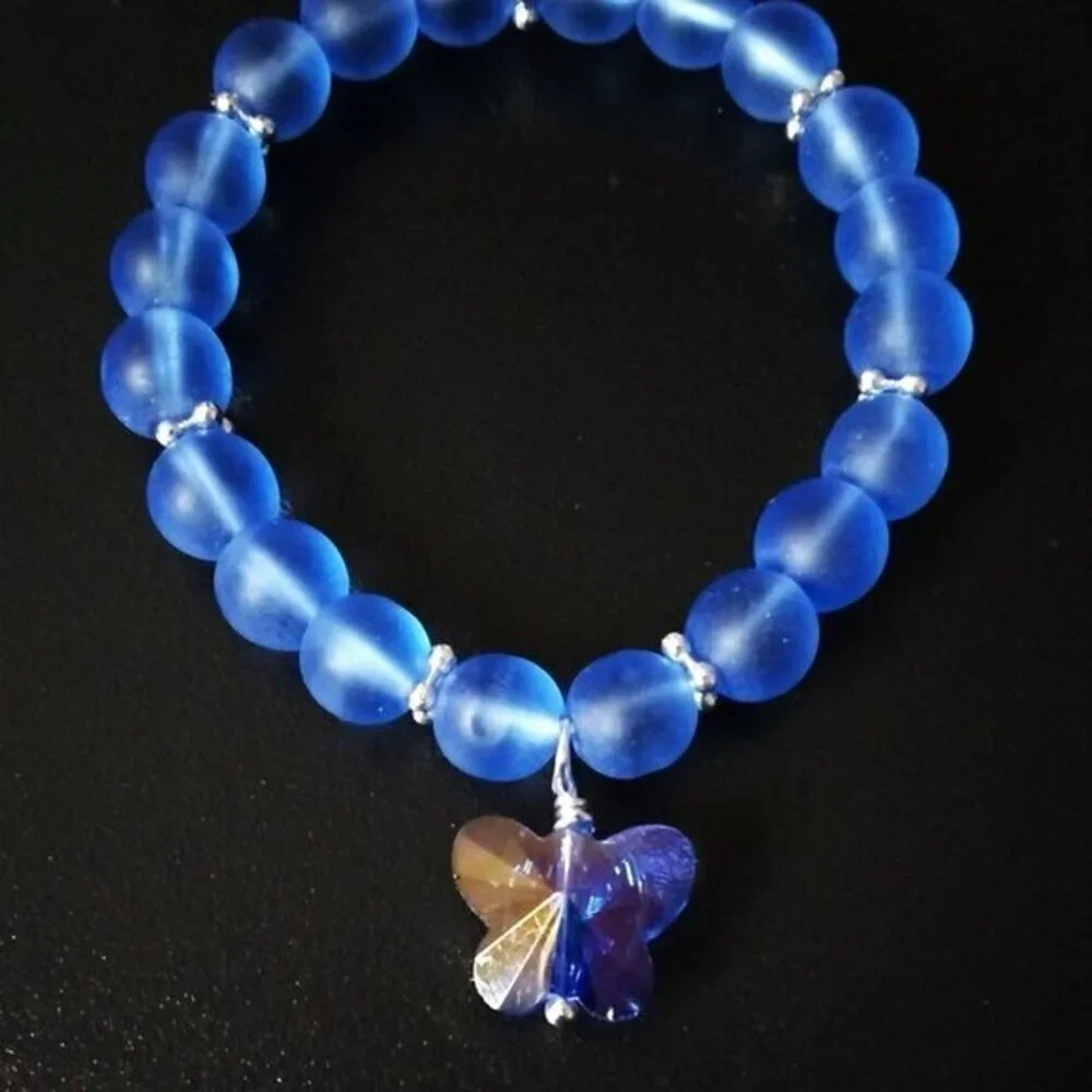 Sky Blue Butterfly Stretch Bracelet! GirlyGirl's or Teen's Blue - Picture 4 of 8